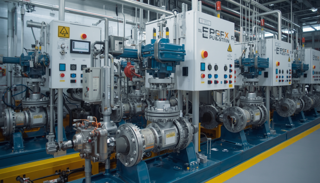 Automated valve control system, valve actuators and control panels, pneumatic and electric valve automation for oil and gas, industrial technology photography (1)