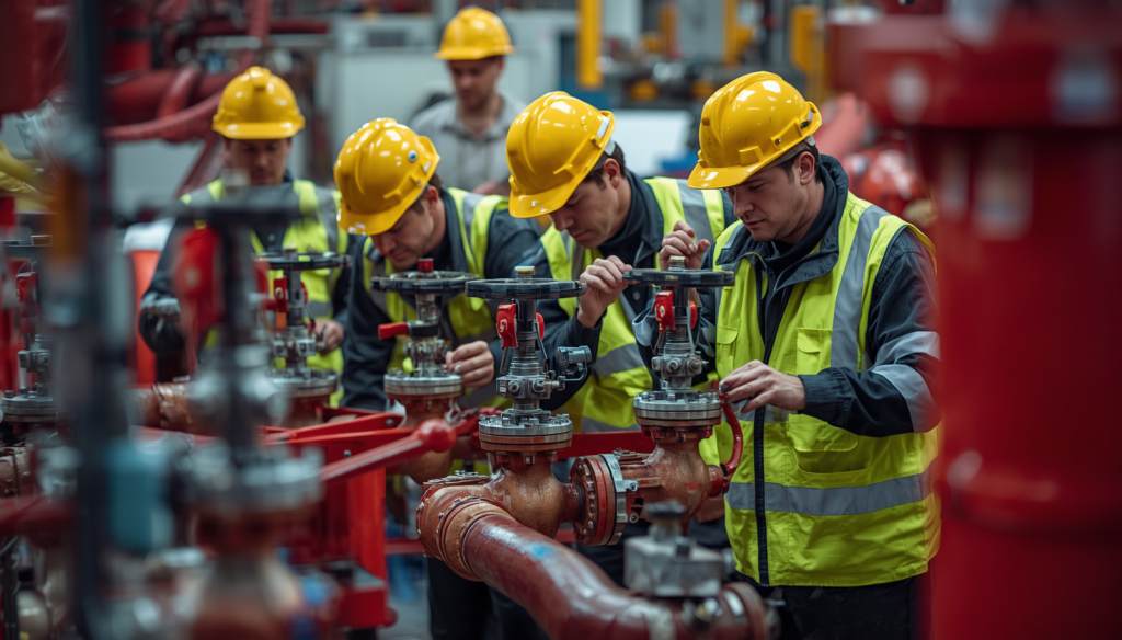 Emergency valve repair service, safety equipment, pressure relief valves, emergency shutdown valves for oil and gas, safety-focused industrial photography (1)